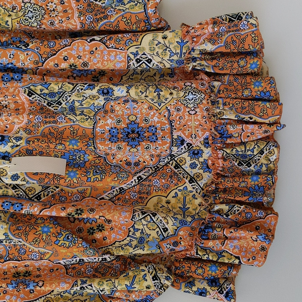 NWT Melloday Floral Ruffle Off the Shoulder Flowy Boho Top Small Blue Orange - Picture 14 of 16